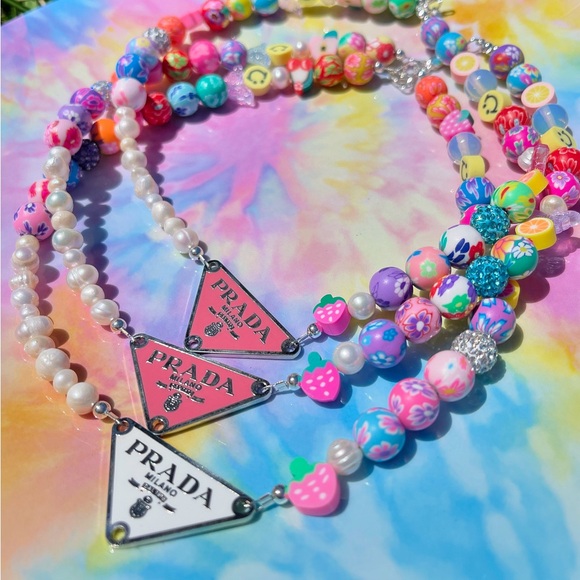 Upcycled Prada Pendent Beaded Necklace - Picture 3 of 7